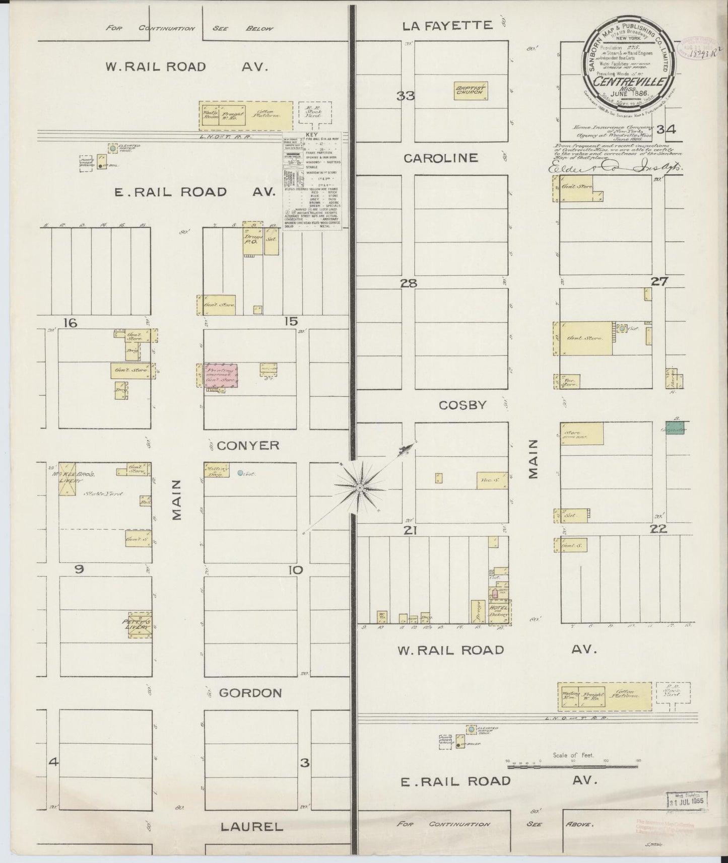 Sanborn Fire Insurance Map from Centreville, Wilkinson County, Mississippi (1886), Sheet #0001 - Historic Sanborn Fire Insurance Map Print, vintage old map wall art, antique decor, genealogy gift, Mississippi Mississippi map