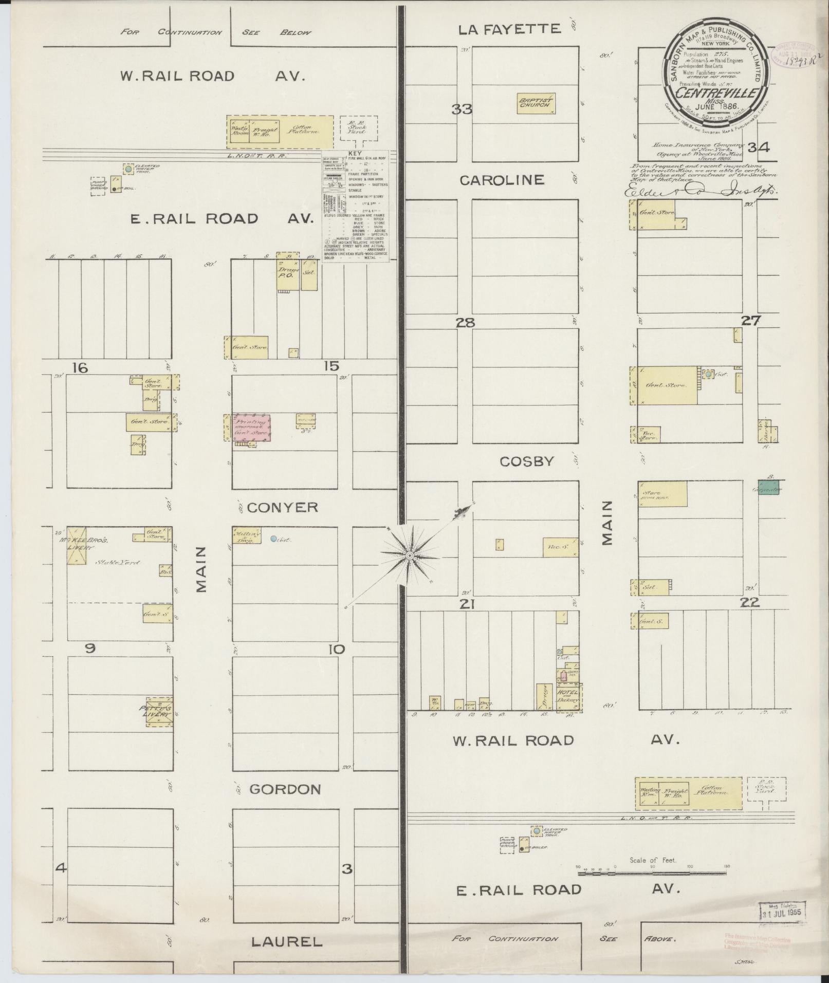 Sanborn Fire Insurance Map from Centreville, Wilkinson County, Mississippi (1886), Sheet #0001 - Historic Sanborn Fire Insurance Map Print, vintage old map wall art, antique decor, genealogy gift, Mississippi Mississippi map