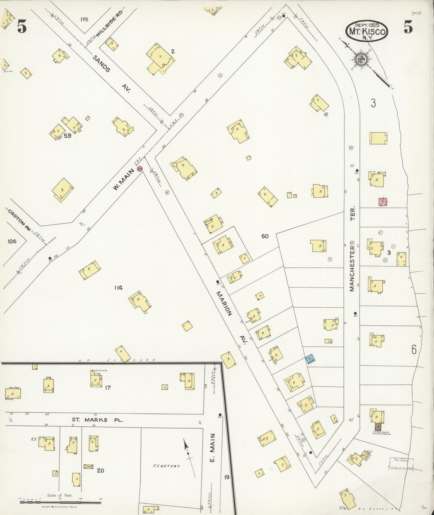 Sanborn Fire Insurance Map from Mount Kisco, Westchester County, New York (1925), Sheet #0005 - Complete Map Set gallery image, historic Sanborn map, vintage wall art, New York New York
