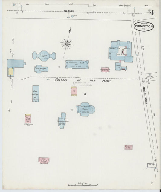 Sanborn Fire Insurance Map from Princeton, Mercer County, New Jersey (1890), Sheet #0004 - Historic Sanborn Fire Insurance Map Print, vintage old map wall art, antique decor, genealogy gift, New Jersey New Jersey map