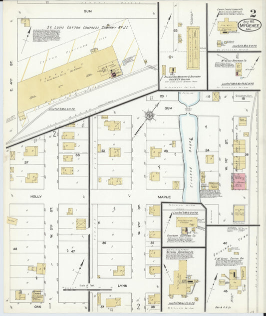 Sanborn Fire Insurance Map from McGehee, Desha County, Arkansas (1912), Sheet #0002 - Historic Sanborn Fire Insurance Map Print, vintage old map wall art, antique decor, genealogy gift, Arkansas Arkansas map