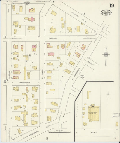 Sanborn Fire Insurance Map from Neenah, Winnebago County, Wisconsin (1913), Sheet #0019 - Historic Sanborn Fire Insurance Map Print, vintage old map wall art, antique decor, genealogy gift, Wisconsin Wisconsin map