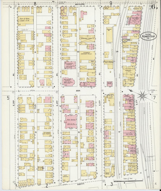 Sanborn Fire Insurance Map from Homestead, Allegheny County, Pennsylvania (1907), Sheet #0006 - Historic Sanborn Fire Insurance Map Print, vintage old map wall art, antique decor, genealogy gift, Pennsylvania Pennsylvania map