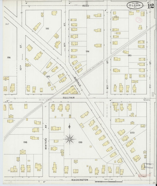 Sanborn Fire Insurance Map from Olean, Cattaraugus County, New York (1894), Sheet #0012 - Historic Sanborn Fire Insurance Map Print, vintage old map wall art, antique decor, genealogy gift, New York New York map