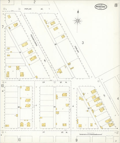 Sanborn Fire Insurance Map from Wenatchee, Chelan County, Washington (1905), Sheet #0008 - Complete Map Set gallery image, historic Sanborn map, vintage wall art, Washington Washington