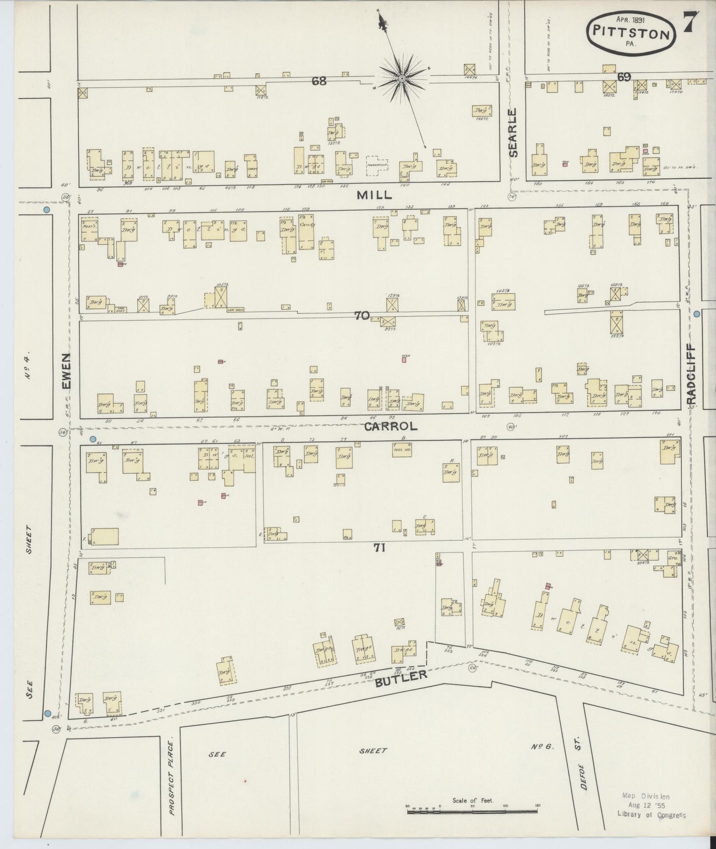 Sanborn Fire Insurance Map from Pittston, Luzerne County, Pennsylvania (1891), Sheet #0007 - Complete Map Set gallery image, historic Sanborn map, vintage wall art, Pennsylvania Pennsylvania
