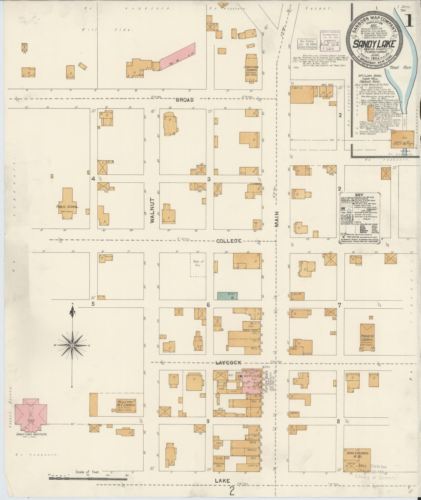 Sanborn Fire Insurance Map from Sandy Lake, Mercer County, Pennsylvania (1904), Sheet #0001 - Complete Map Set gallery image, historic Sanborn map, vintage wall art, Pennsylvania Pennsylvania