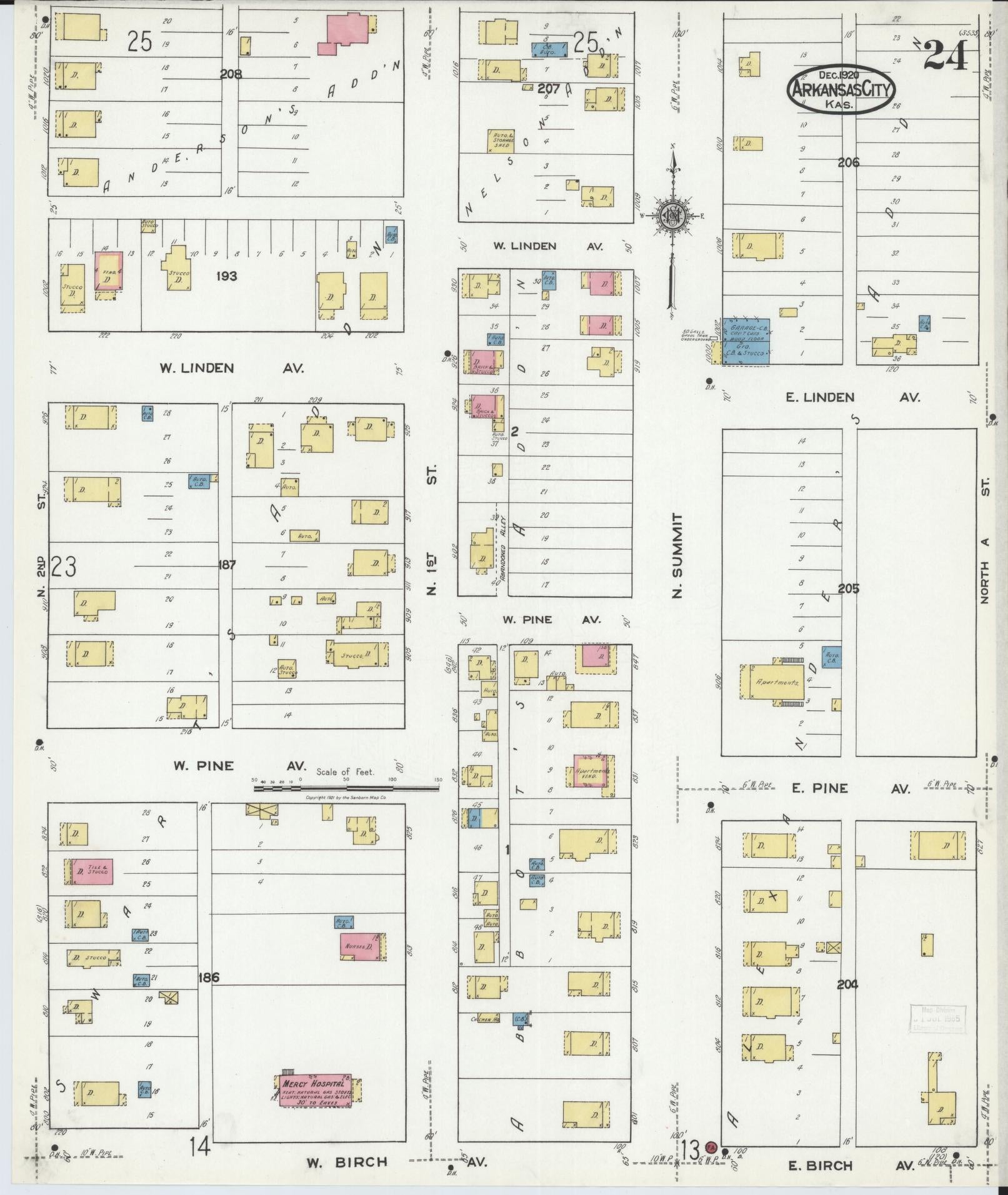 Sanborn Fire Insurance Map from Arkansas City, Cowley County, Kansas (1920), Sheet #0024 - Historic Sanborn Fire Insurance Map Print, vintage old map wall art, antique decor, genealogy gift, Arkansas Arkansas map