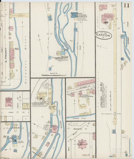 Sanborn Fire Insurance Map from Easton, Northampton County, Pennsylvania (1885), Sheet #0011 - Historic Sanborn Fire Insurance Map Print, vintage old map wall art, antique decor, genealogy gift, Pennsylvania Pennsylvania map