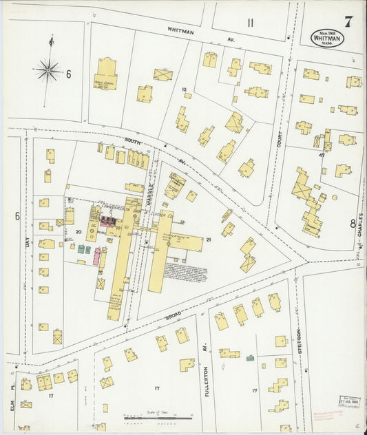 Sanborn Fire Insurance Map from Whitman, Plymouth County, Massachusetts (1905), Sheet #0007 - Historic Sanborn Fire Insurance Map Print, vintage old map wall art, antique decor, genealogy gift, Massachusetts Massachusetts map