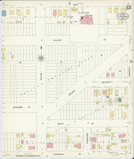 Sanborn Fire Insurance Map from Trinidad, Las Animas County, Colorado (1907), Sheet #0013 - Historic Sanborn Fire Insurance Map Print, vintage old map wall art, antique decor, genealogy gift, Colorado Colorado map