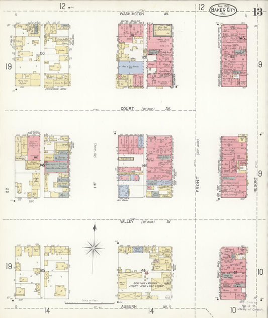 Sanborn Fire Insurance Map from Baker, Baker County, Oregon (1903), Sheet #0013 - Historic Sanborn Fire Insurance Map Print, vintage old map wall art, antique decor, genealogy gift, Oregon Oregon map