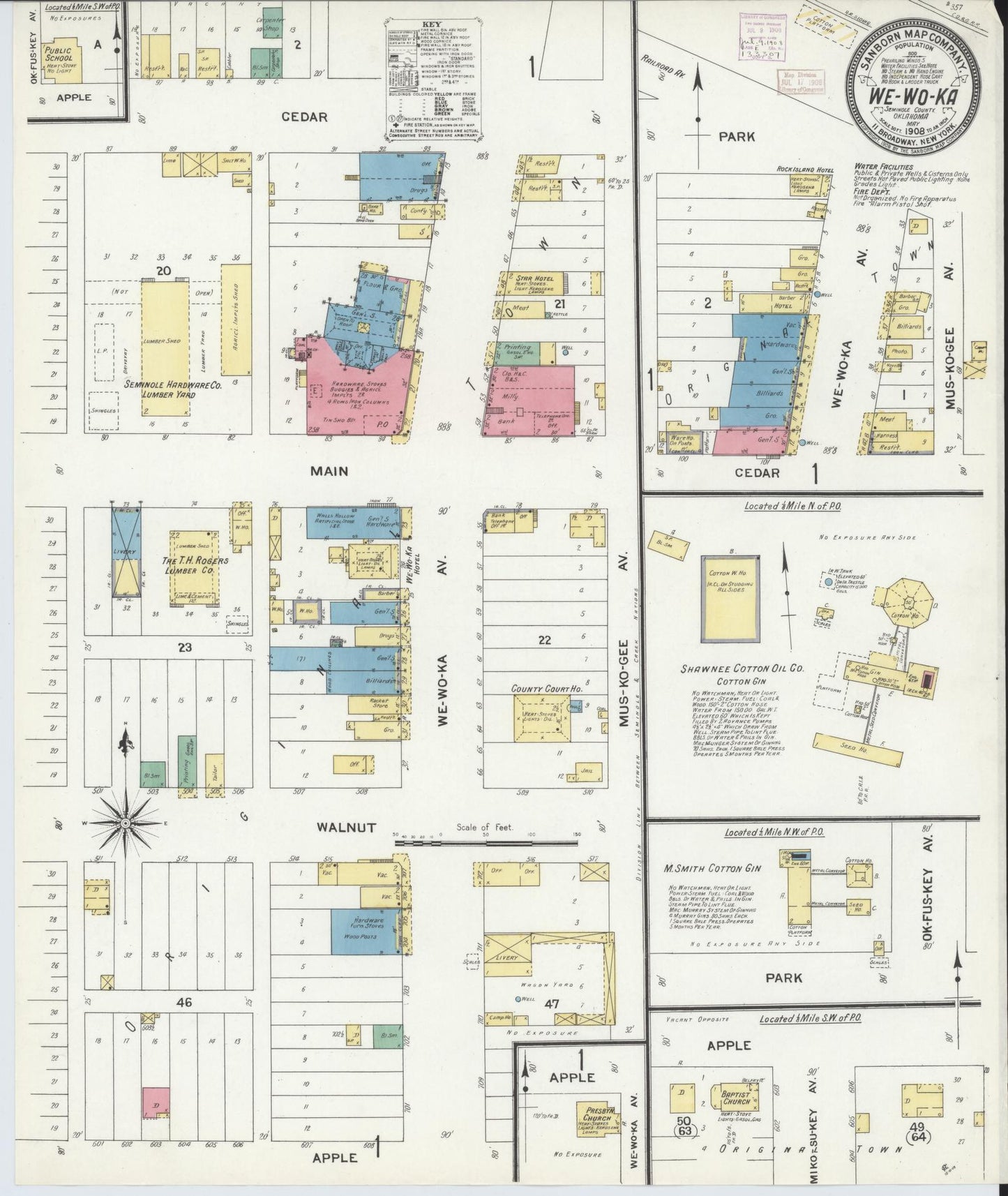 Sanborn Fire Insurance Map from Wewoka, Seminole County, Oklahoma (1908), Sheet #0001 - Historic Sanborn Fire Insurance Map Print, vintage old map wall art, antique decor, genealogy gift, Oklahoma Oklahoma map
