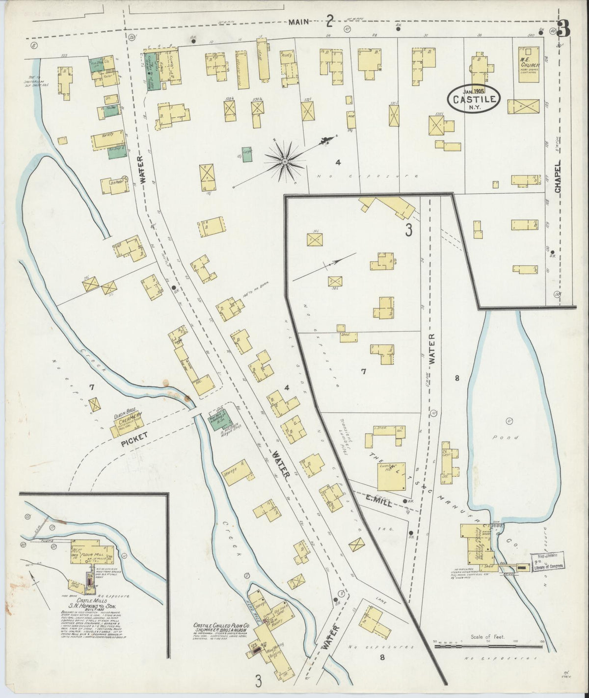 Sanborn Fire Insurance Map from Castile, Wyoming County, New York (1905), Sheet #0003 - Historic Sanborn Fire Insurance Map Print, vintage old map wall art, antique decor, genealogy gift, Castile Wyoming map