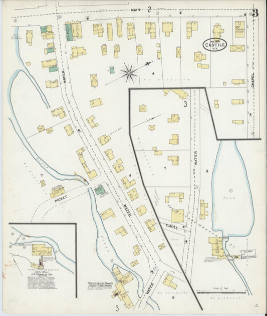 Sanborn Fire Insurance Map from Castile, Wyoming County, New York (1905), Sheet #0003 - Historic Sanborn Fire Insurance Map Print, vintage old map wall art, antique decor, genealogy gift, Castile Wyoming map