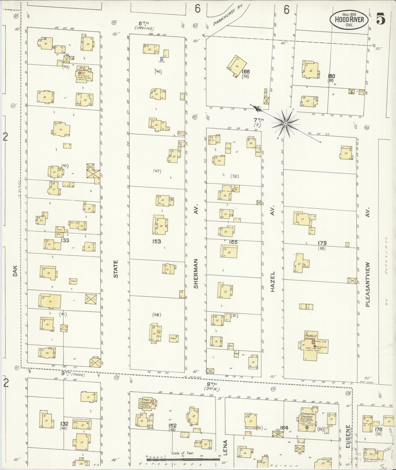 Sanborn Fire Insurance Map from Hood River, Hood River County, Oregon (1909), Sheet #0005 - Historic Sanborn Fire Insurance Map Print, vintage old map wall art, antique decor, genealogy gift, Oregon Oregon map