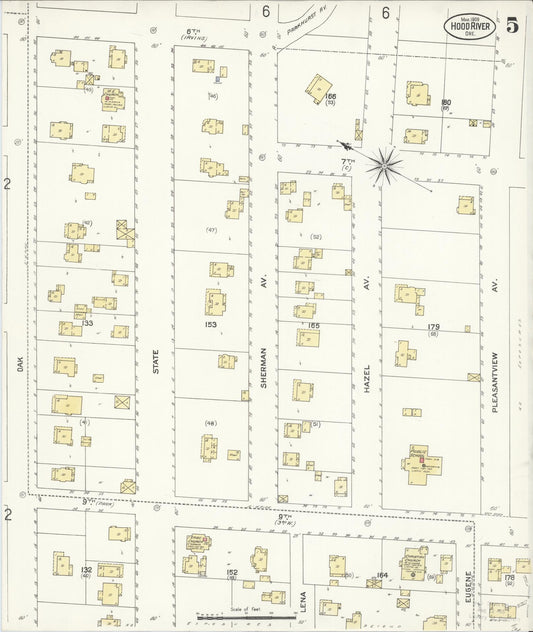 Sanborn Fire Insurance Map from Hood River, Hood River County, Oregon (1909), Sheet #0005 - Historic Sanborn Fire Insurance Map Print, vintage old map wall art, antique decor, genealogy gift, Oregon Oregon map