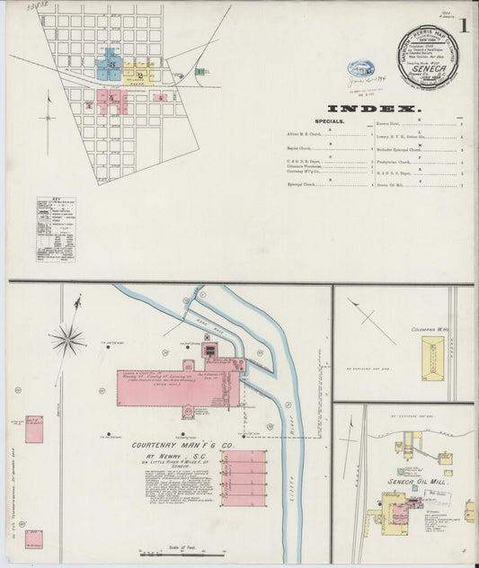 Sanborn Fire Insurance Map from Seneca, Oconee County, South Carolina (1894), Sheet #0001 - Complete Map Set gallery image, historic Sanborn map, vintage wall art, South Carolina South Carolina