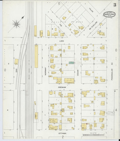 Sanborn Fire Insurance Map from Grayling, Crawford County, Michigan (1900), Sheet #0003 - Complete Map Set gallery image, historic Sanborn map, vintage wall art, Michigan Michigan