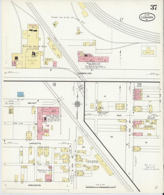 Sanborn Fire Insurance Map from Lebanon, Lebanon County, Pennsylvania (1912), Sheet #0037 - Historic Sanborn Fire Insurance Map Print, vintage old map wall art, antique decor, genealogy gift, Pennsylvania Pennsylvania map