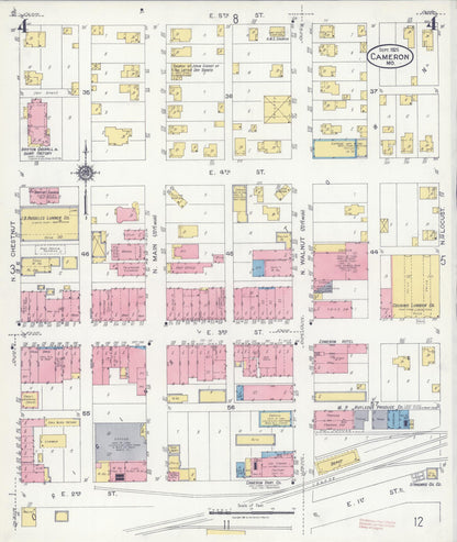 Sanborn Fire Insurance Map from Cameron, Clinton County, Missouri (1925), Sheet #0004 - Complete Map Set gallery image, historic Sanborn map, vintage wall art, Missouri Missouri
