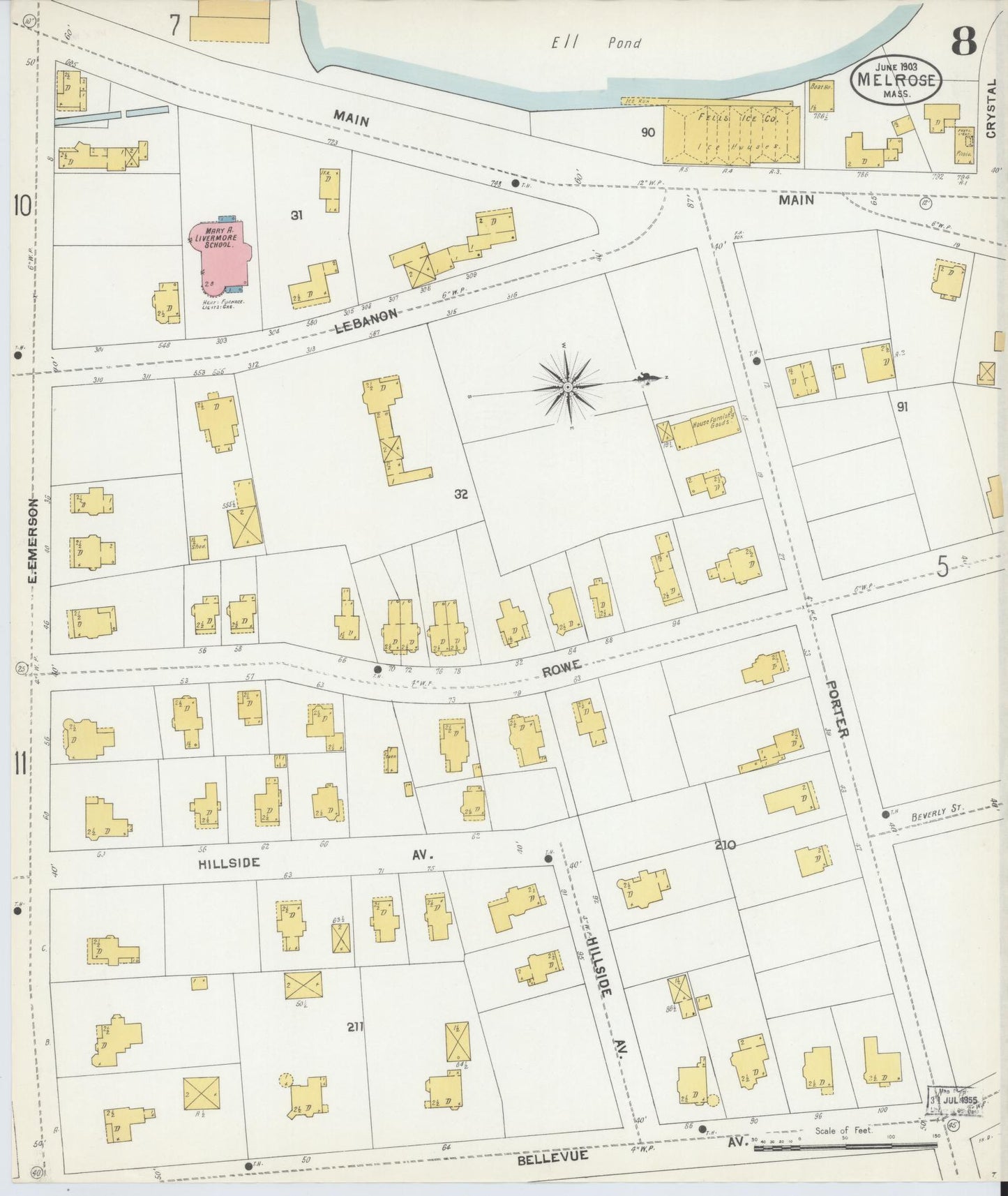Sanborn Fire Insurance Map from Melrose, Middlesex County, Massachusetts (1903), Sheet #0008 - Complete Map Set gallery image, historic Sanborn map, vintage wall art, Massachusetts Massachusetts