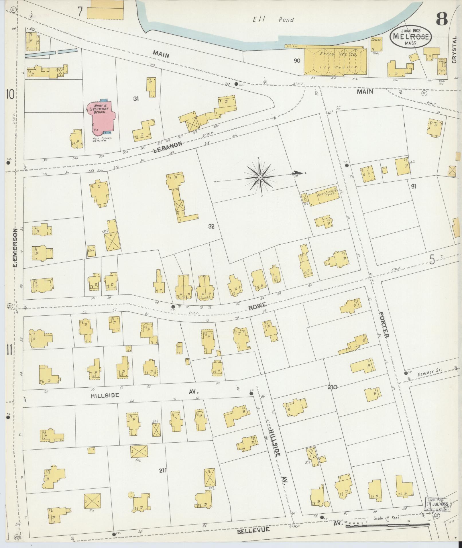 Sanborn Fire Insurance Map from Melrose, Middlesex County, Massachusetts (1903), Sheet #0008 - Complete Map Set gallery image, historic Sanborn map, vintage wall art, Massachusetts Massachusetts