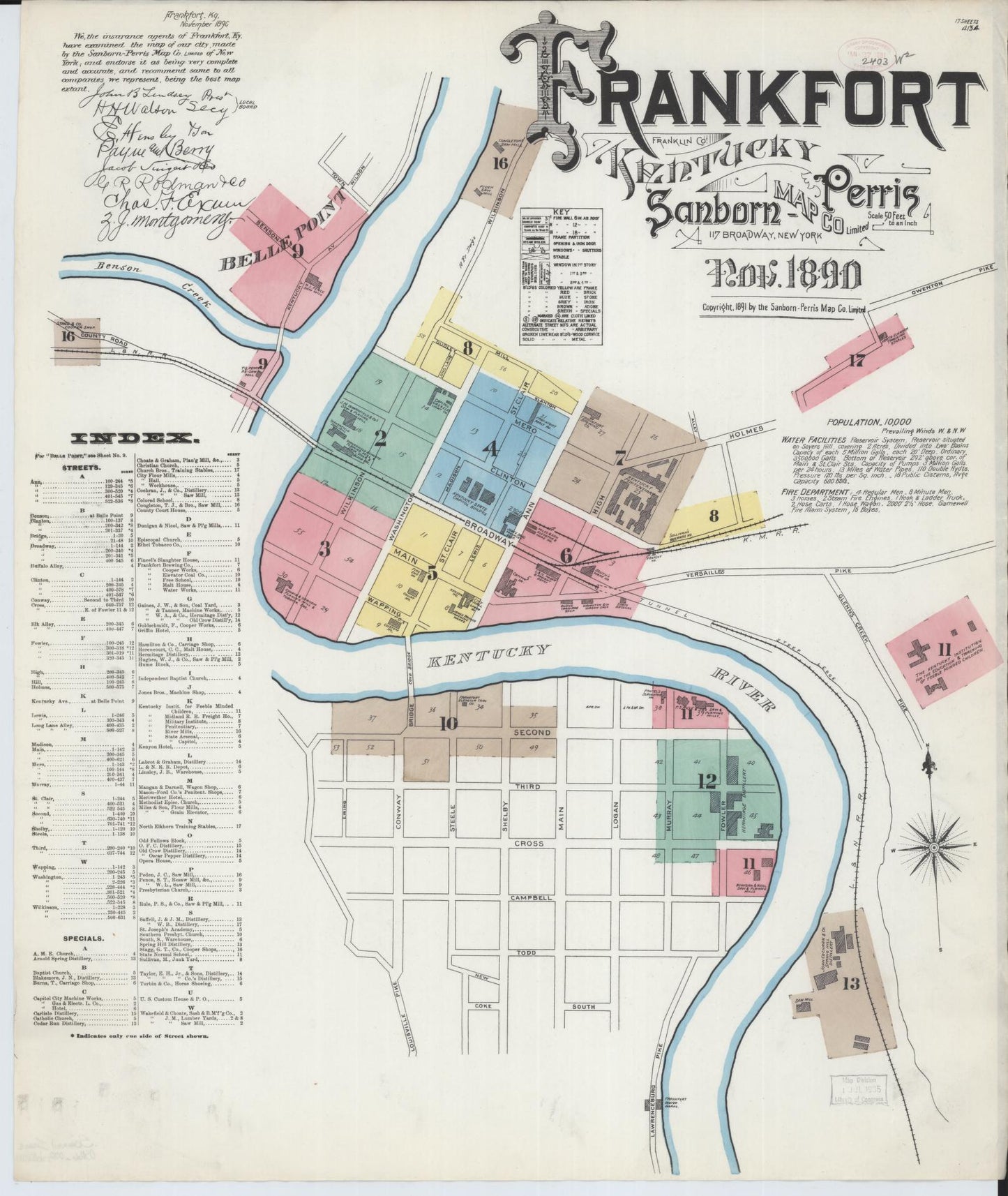 Sanborn Fire Insurance Map from Frankfort, Franklin County, Kentucky (1890), Sheet #0001 - Historic Sanborn Fire Insurance Map Print, vintage old map wall art, antique decor, genealogy gift, Kentucky Kentucky map