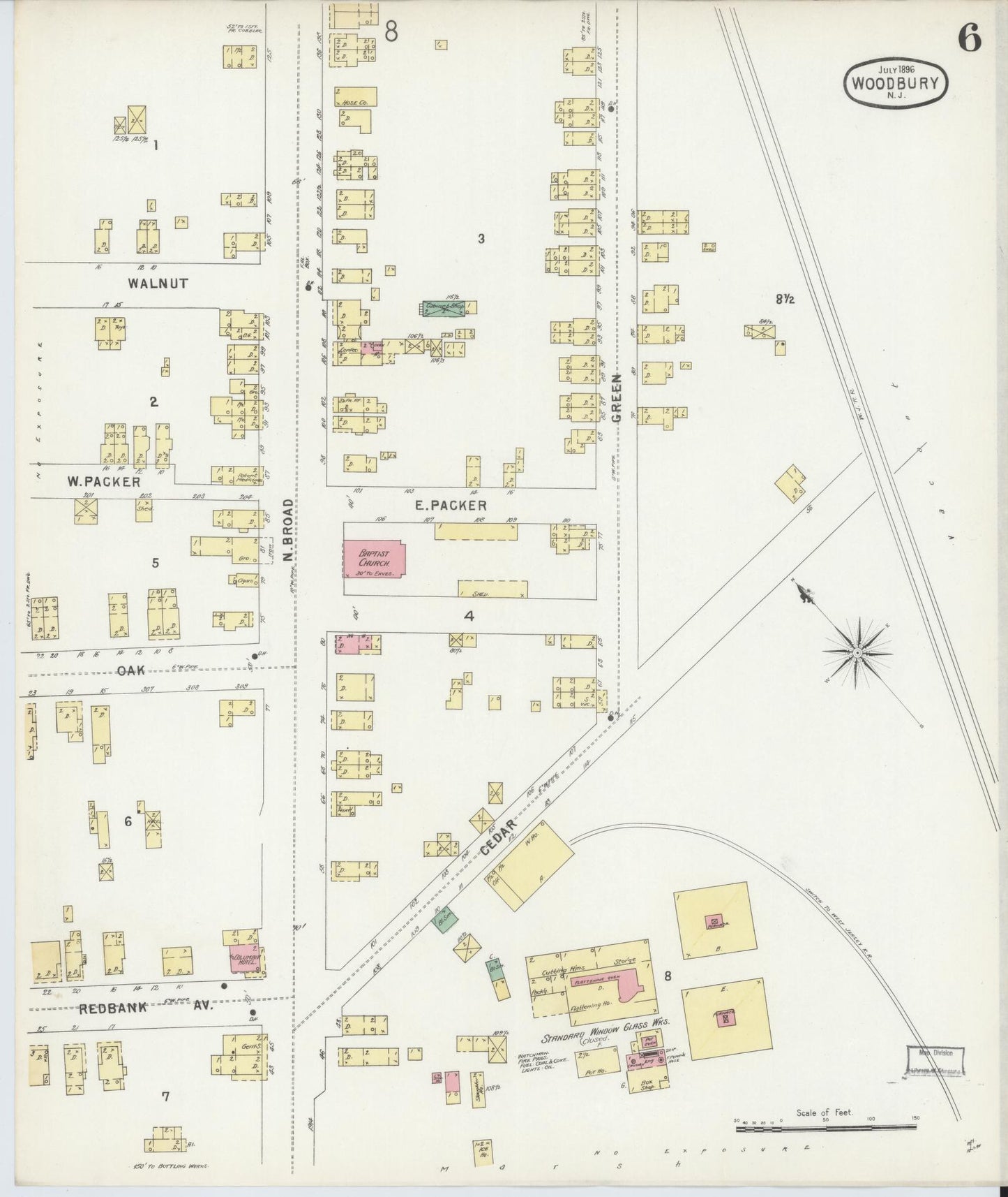 Sanborn Fire Insurance Map from Woodbury, Gloucester County, New Jersey (1896), Sheet #0006 - Complete Map Set gallery image, historic Sanborn map, vintage wall art, New Jersey New Jersey