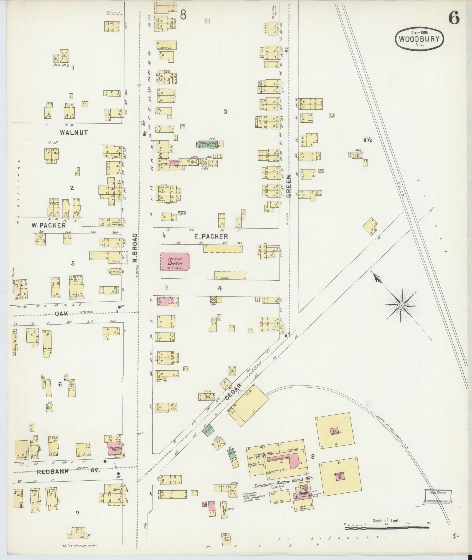 Sanborn Fire Insurance Map from Woodbury, Gloucester County, New Jersey (1896), Sheet #0006 - Complete Map Set gallery image, historic Sanborn map, vintage wall art, New Jersey New Jersey