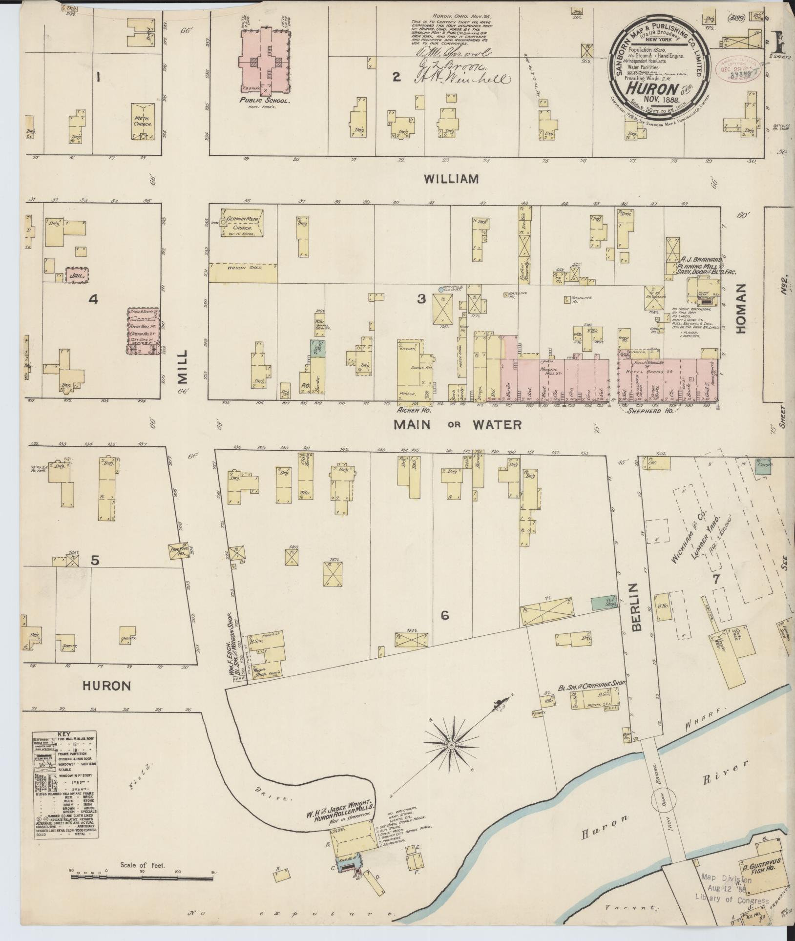 Sanborn Fire Insurance Map from Huron, Erie County, Ohio (1888), Sheet #0001 - Historic Sanborn Fire Insurance Map Print, vintage old map wall art, antique decor, genealogy gift, Ohio Ohio map