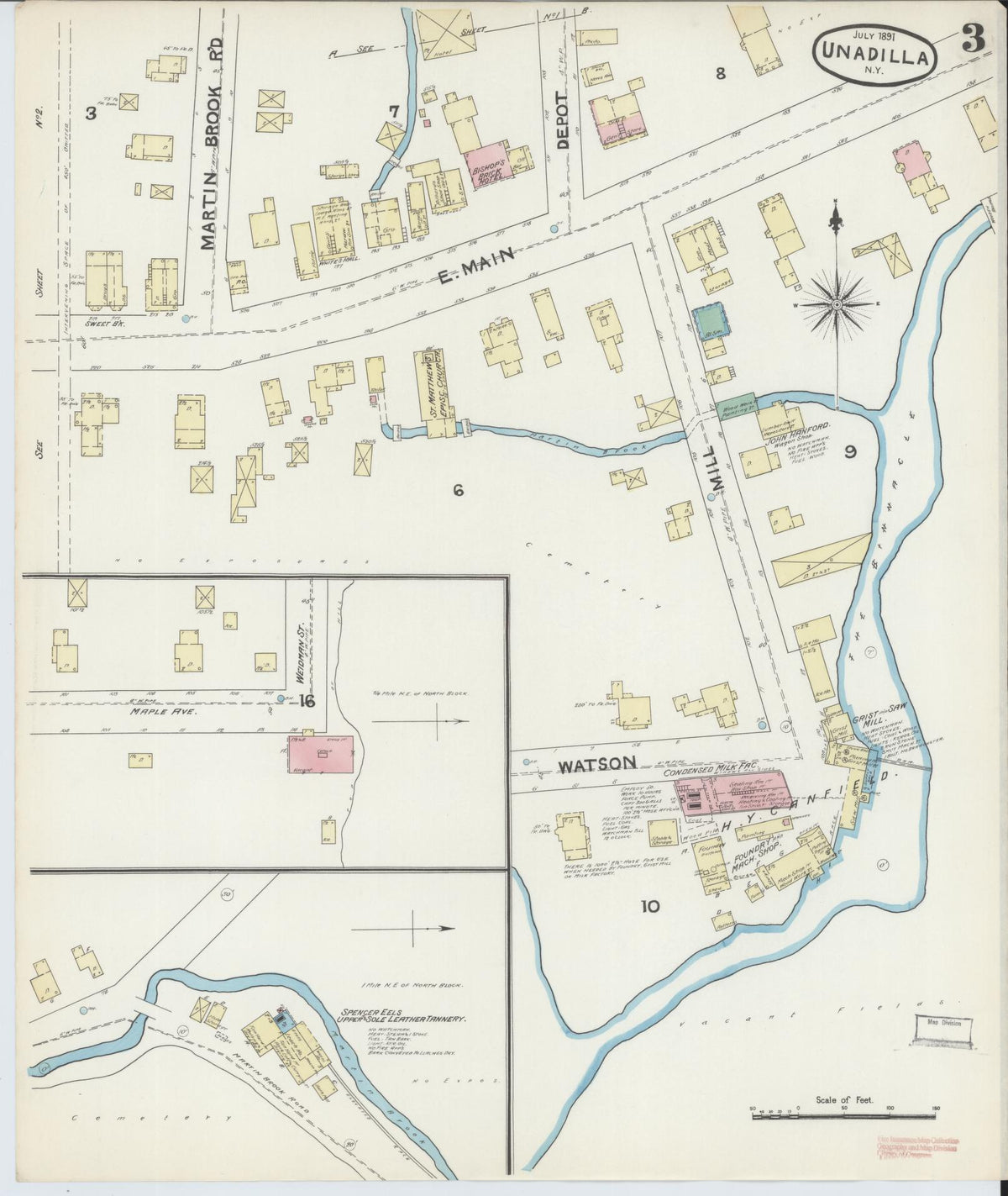 Sanborn Fire Insurance Map from Unadilla, Otsego County, New York (1891), Sheet #0003 - Complete Map Set gallery image, historic Sanborn map, vintage wall art, New York New York