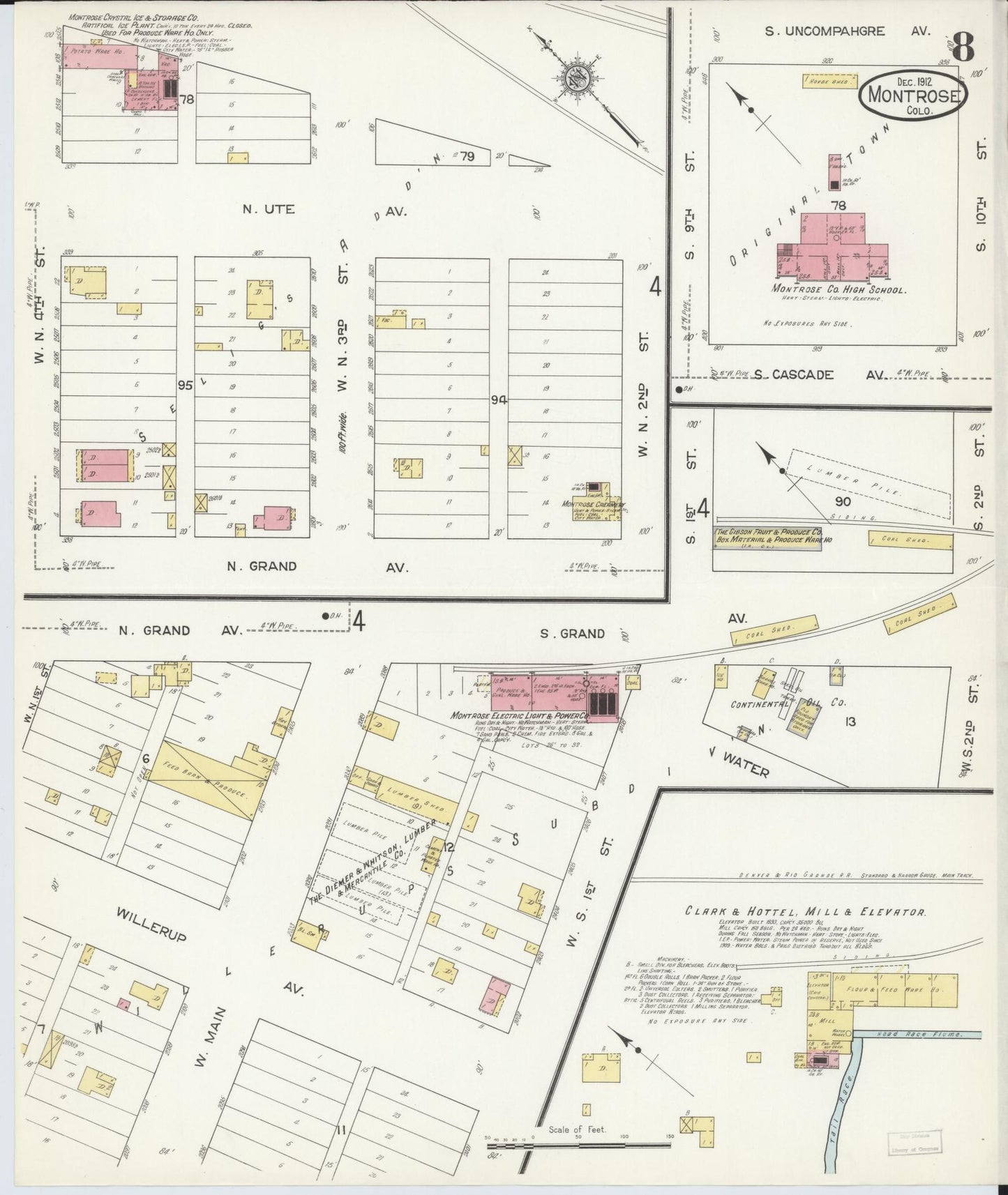 Sanborn Fire Insurance Map from Montrose, Montrose County, Colorado (1912), Sheet #0008 - Historic Sanborn Fire Insurance Map Print, vintage old map wall art, antique decor, genealogy gift, Colorado Colorado map