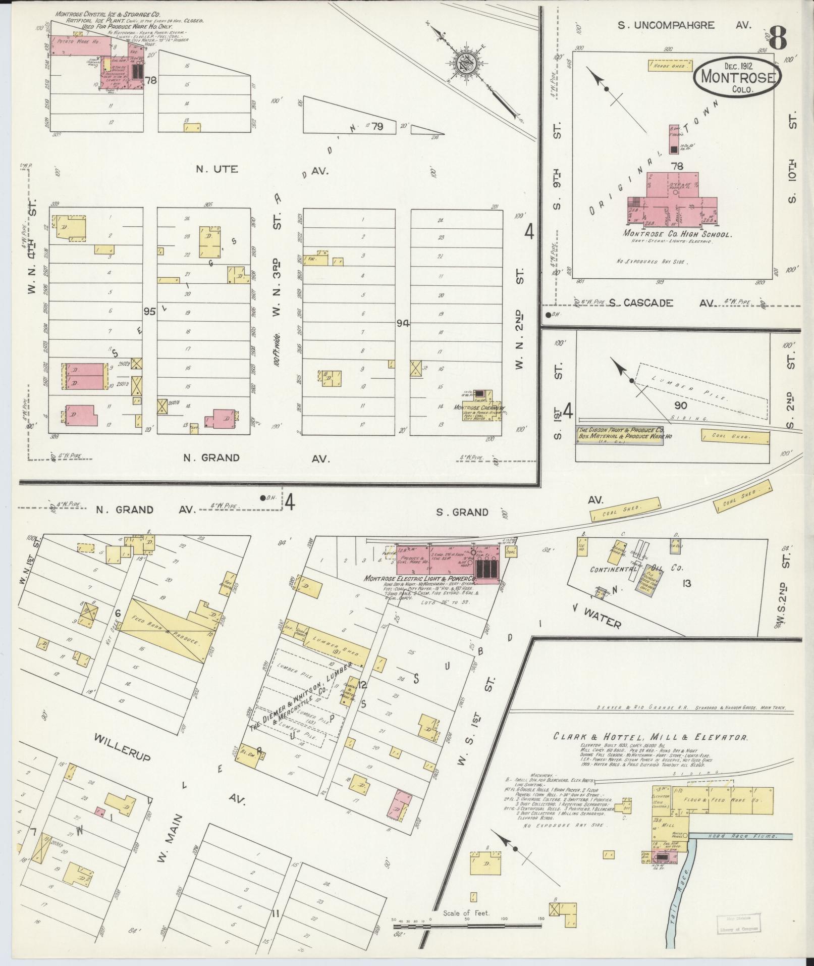Sanborn Fire Insurance Map from Montrose, Montrose County, Colorado (1912), Sheet #0008 - Historic Sanborn Fire Insurance Map Print, vintage old map wall art, antique decor, genealogy gift, Colorado Colorado map