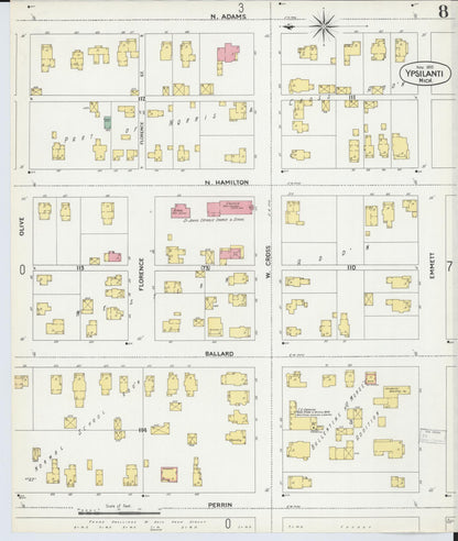Sanborn Fire Insurance Map from Ypsilanti, Washtenaw County, Michigan (1899), Sheet #0008 - Complete Map Set gallery image, historic Sanborn map, vintage wall art, Michigan Michigan