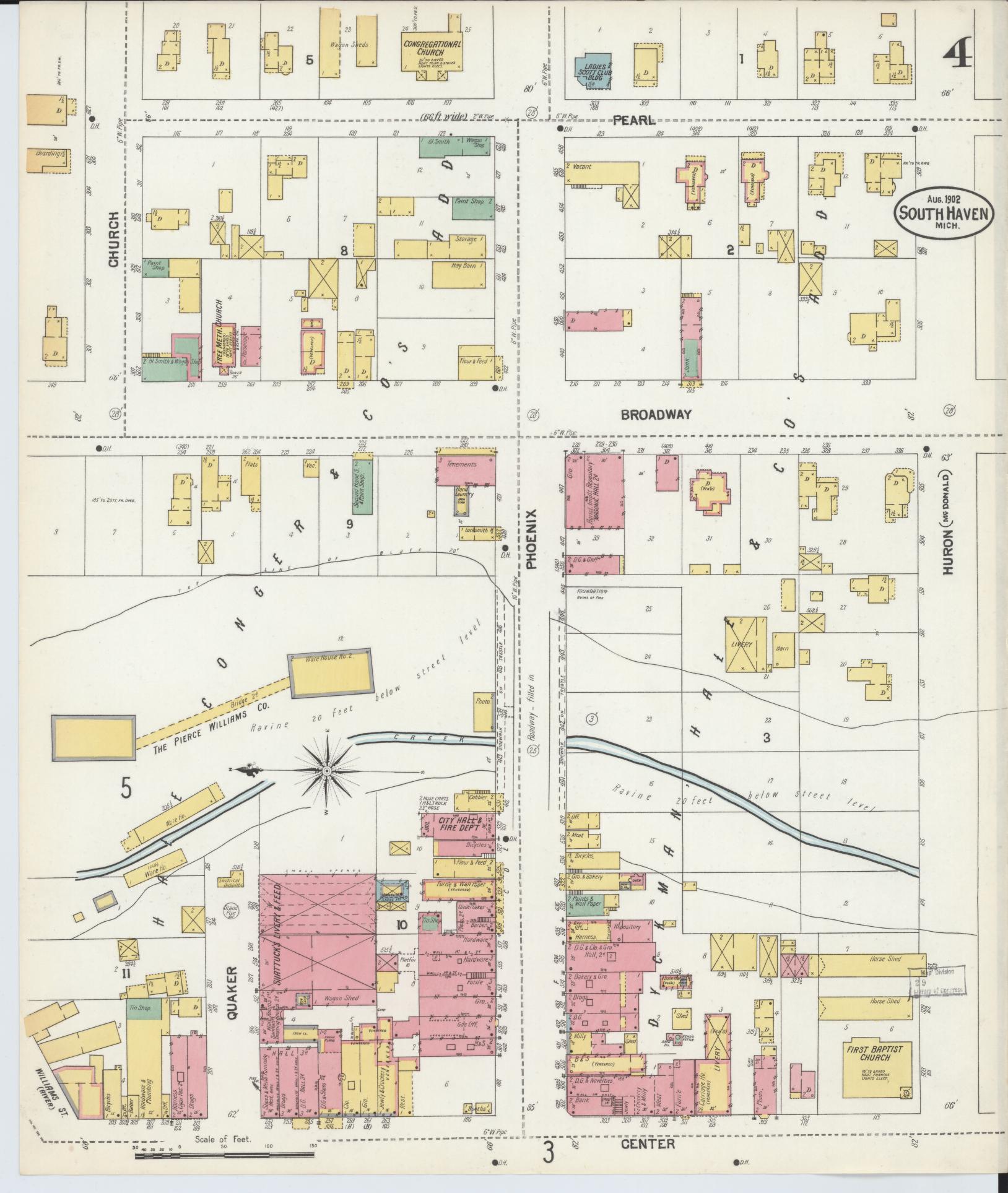 Sanborn Fire Insurance Map from South Haven, Van Buren County, Michigan (1902), Sheet #0004 - Complete Map Set gallery image, historic Sanborn map, vintage wall art, Michigan Michigan
