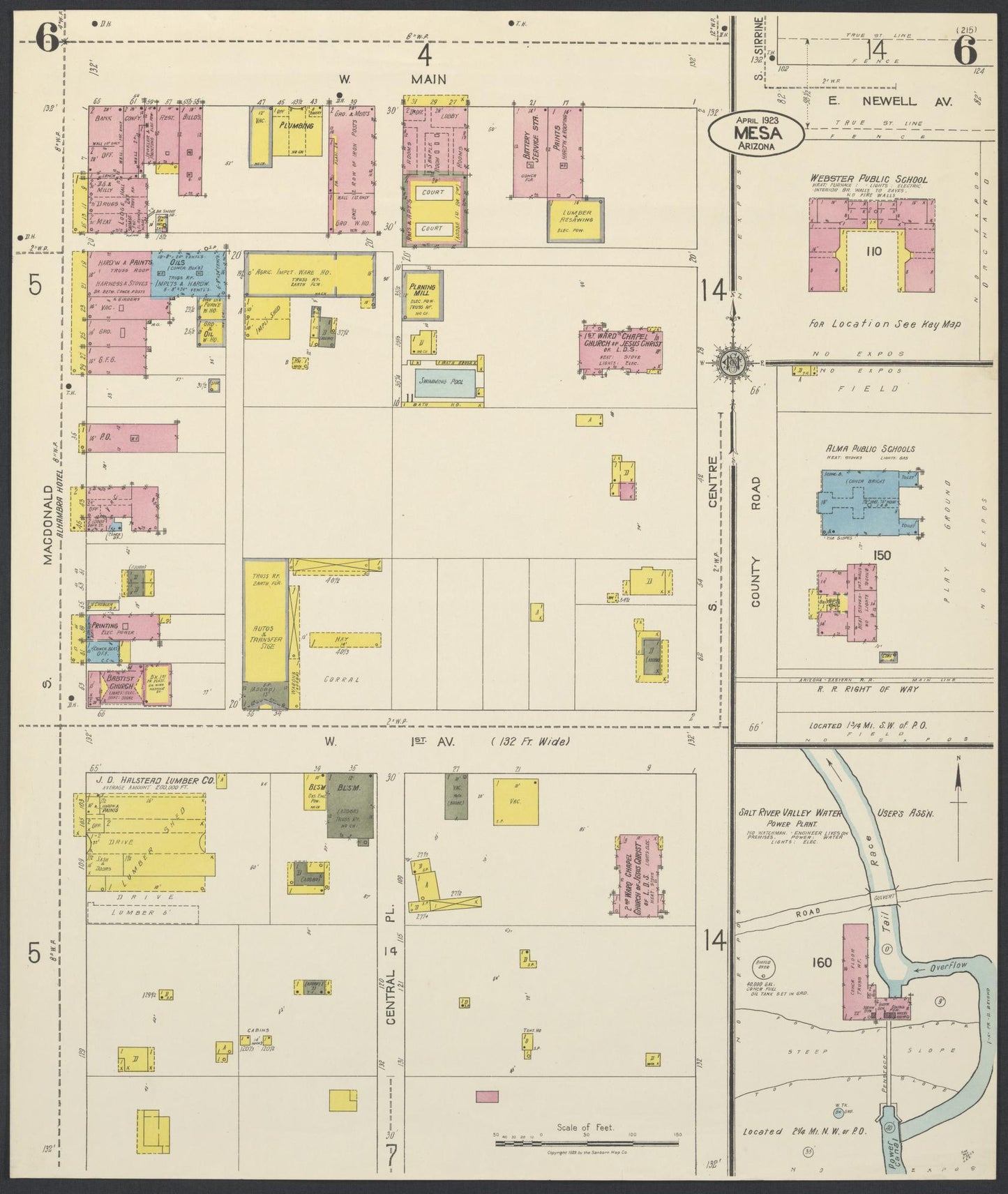Sanborn Fire Insurance Map from Mesa, Maricopa County, Arizona (1923), Sheet #0006 - Historic Sanborn Fire Insurance Map Print, vintage old map wall art, antique decor, genealogy gift, Arizona Arizona map