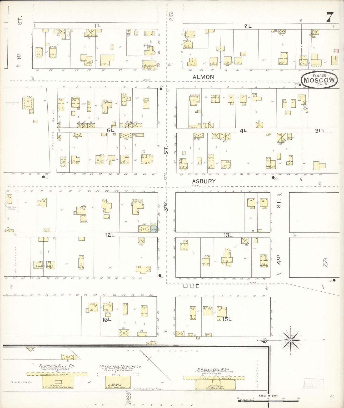 Sanborn Fire Insurance Map from Moscow, Latah County, Idaho (1893), Sheet #0007 - Complete Map Set gallery image, historic Sanborn map, vintage wall art, Idaho Idaho