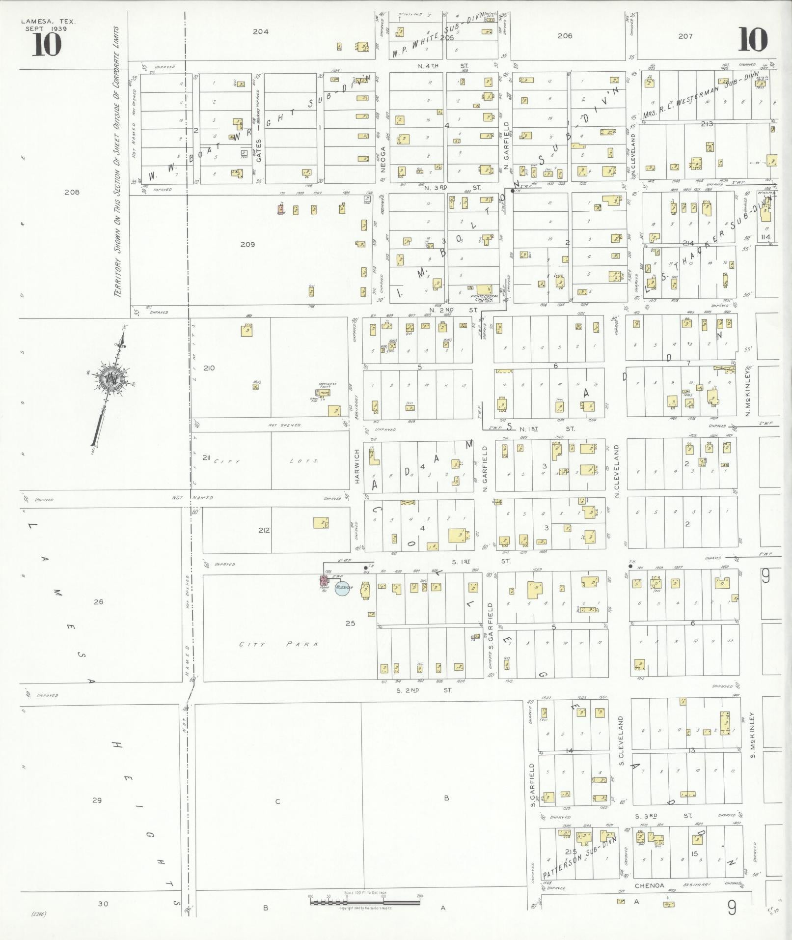 Sanborn Fire Insurance Map from Lamesa, Dawson County, Texas (1939), Sheet #0010 - Historic Sanborn Fire Insurance Map Print, vintage old map wall art, antique decor, genealogy gift, Texas Texas map