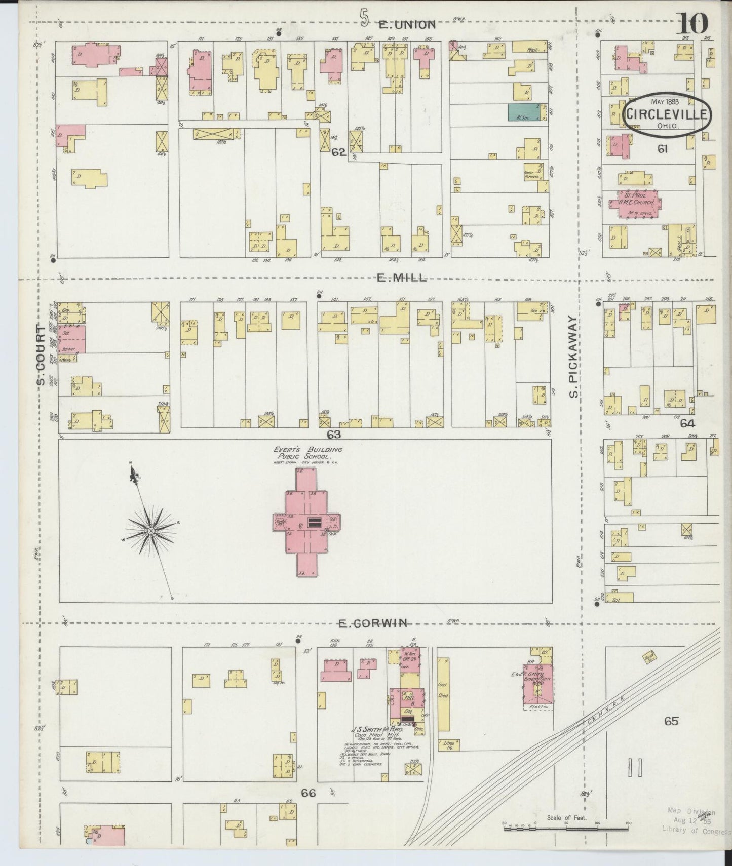 Sanborn Fire Insurance Map from Circleville, Pickaway County, Ohio (1893), Sheet #0010 - Historic Sanborn Fire Insurance Map Print, vintage old map wall art, antique decor, genealogy gift, Ohio Ohio map