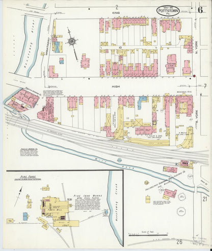 Sanborn Fire Insurance Map from Pottstown, Montgomery County, Pennsylvania (1916), Sheet #0006 - Complete Map Set gallery image, historic Sanborn map, vintage wall art, Pennsylvania Pennsylvania