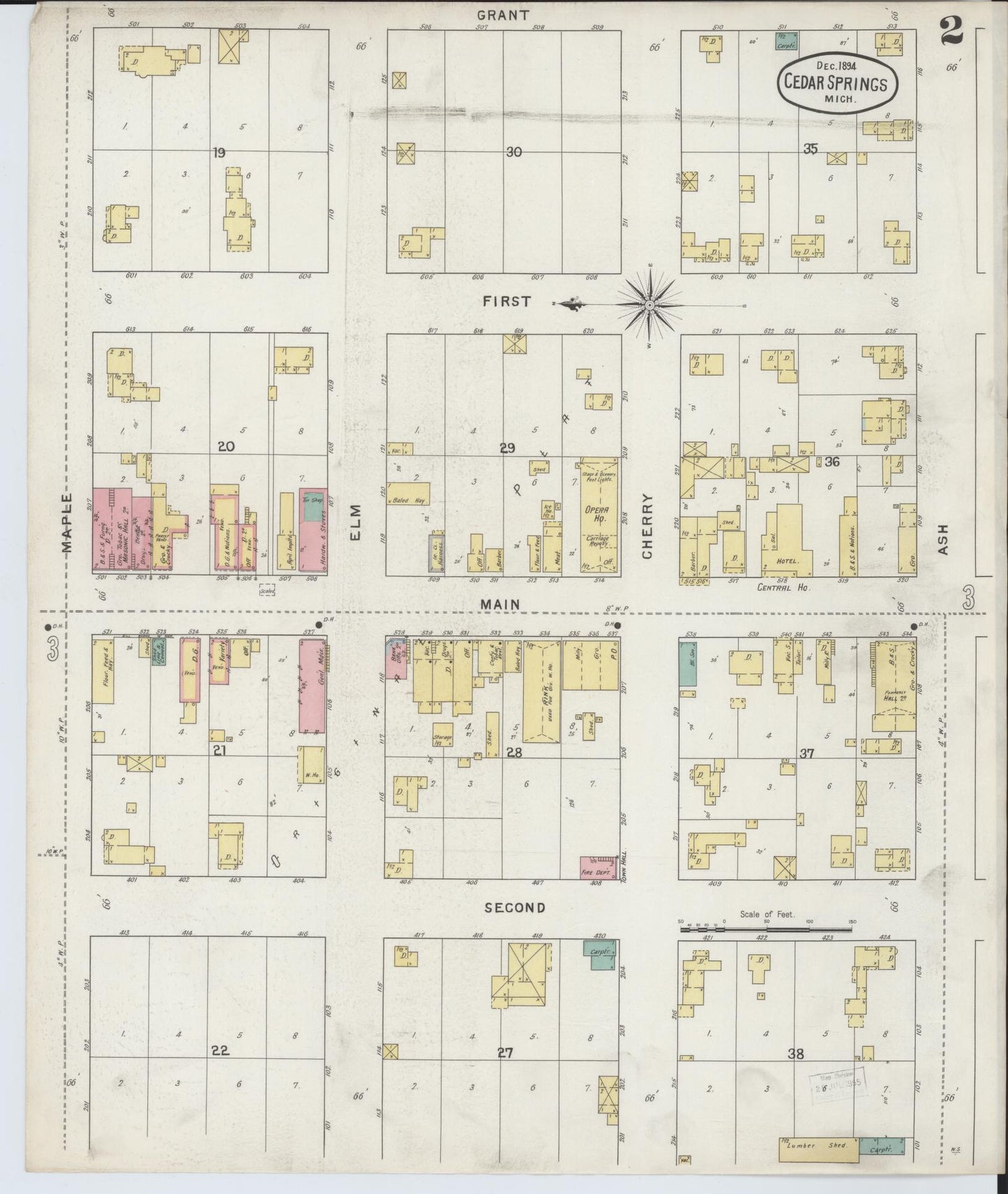 Sanborn Fire Insurance Map from Cedar Springs, Kent County, Michigan (1894), Sheet #0002 - Complete Map Set gallery image, historic Sanborn map, vintage wall art, Michigan Michigan