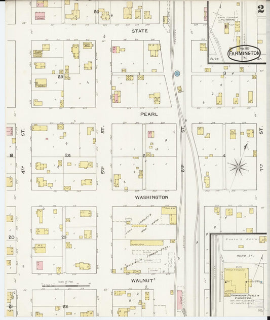 Sanborn Fire Insurance Map from Farmington, Van Buren County, Iowa (1893), Sheet #0002 - Historic Sanborn Fire Insurance Map Print, vintage old map wall art