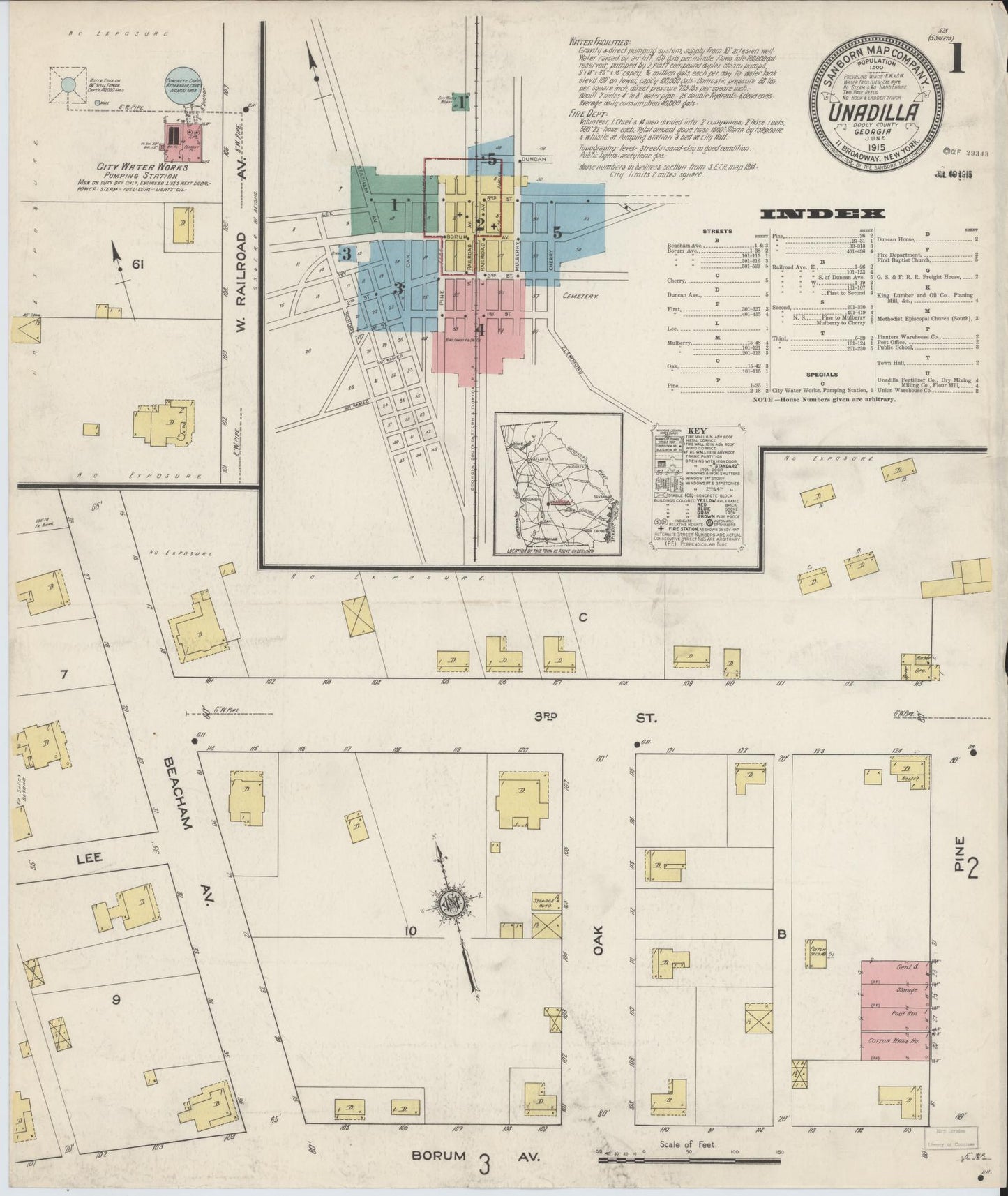 Sanborn Fire Insurance Map from Unadilla, Dooly County, Georgia (1915), Sheet #0001 - Complete Map Set gallery image, historic Sanborn map, vintage wall art, Georgia Georgia