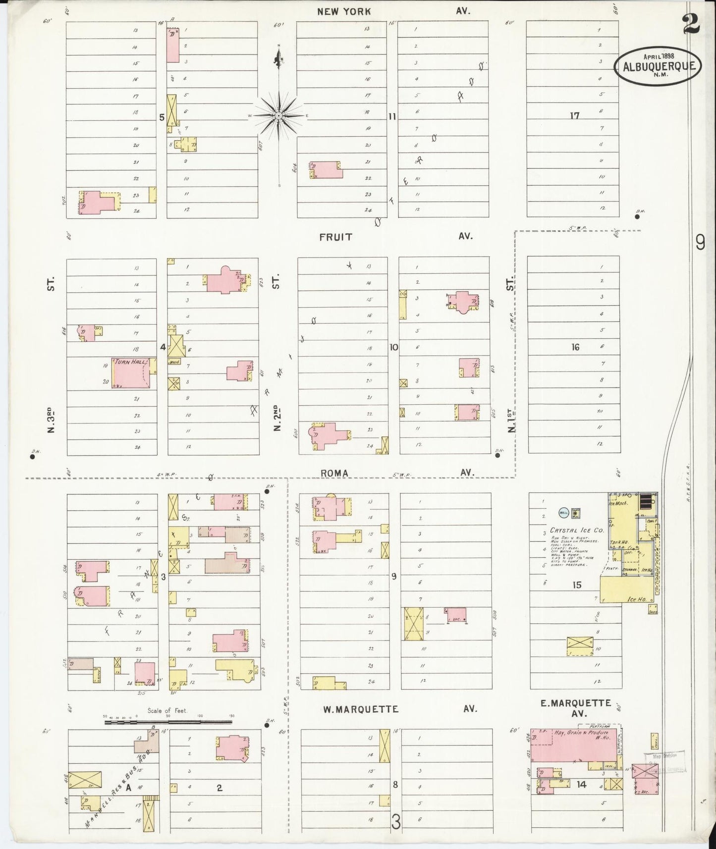 Sanborn Fire Insurance Map from Albuquerque, Bernalillo County, New Mexico (1898), Sheet #0002 - Historic Sanborn Fire Insurance Map Print, vintage old map wall art, antique decor, genealogy gift, New Mexico New Mexico map