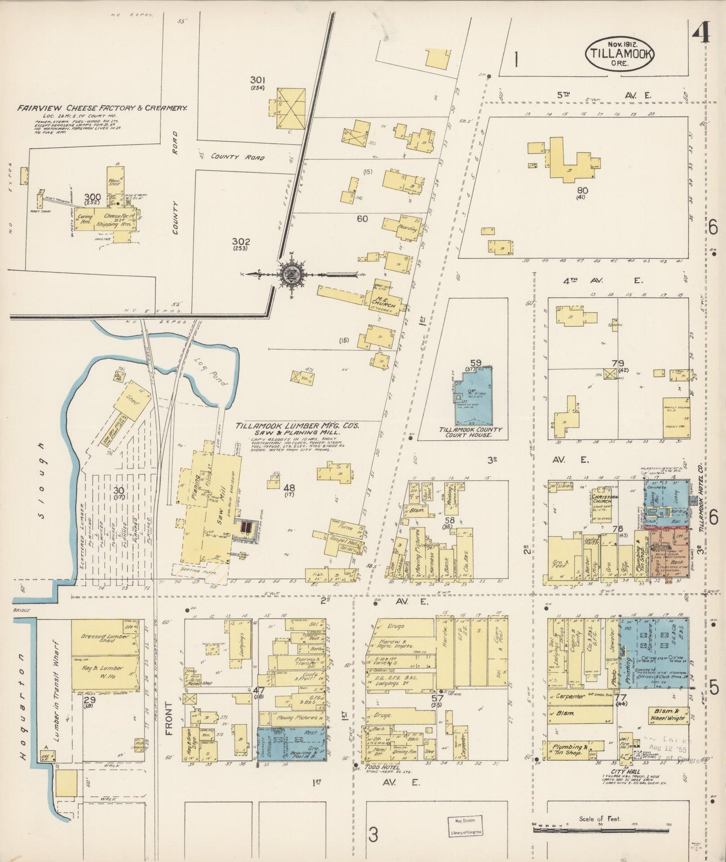 Sanborn Fire Insurance Map from Tillamook, Tillamook County, Oregon (1912), Sheet #0004 - Complete Map Set gallery image, historic Sanborn map, vintage wall art, Oregon Oregon