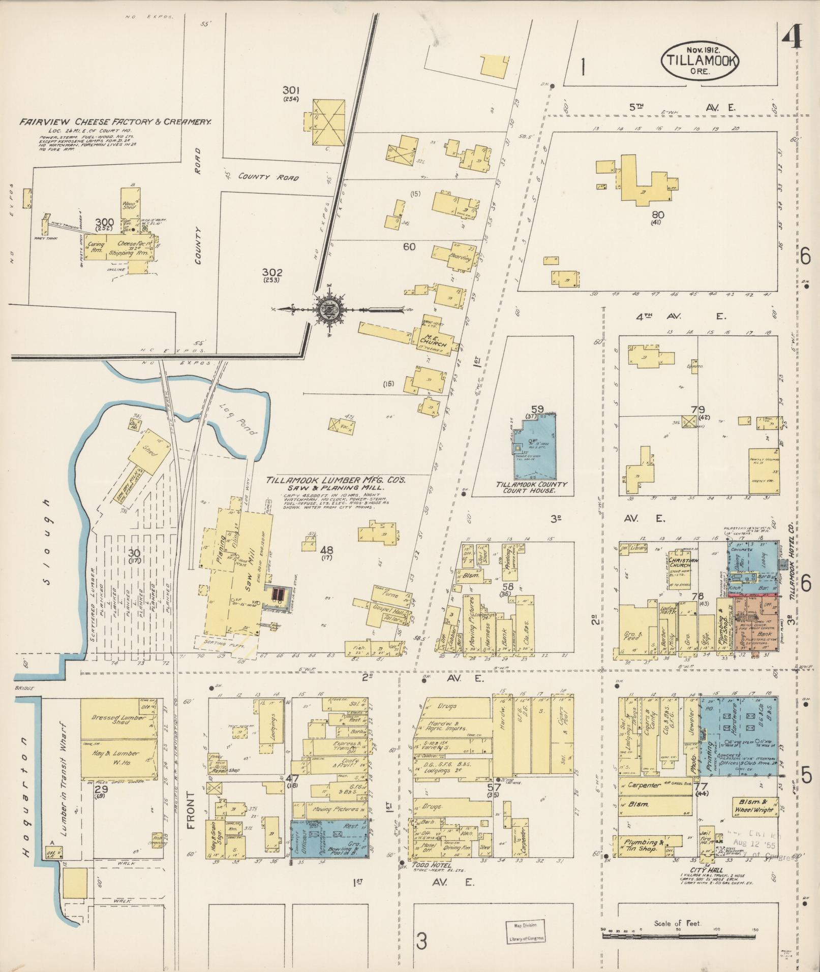 Sanborn Fire Insurance Map from Tillamook, Tillamook County, Oregon (1912), Sheet #0004 - Complete Map Set gallery image, historic Sanborn map, vintage wall art, Oregon Oregon