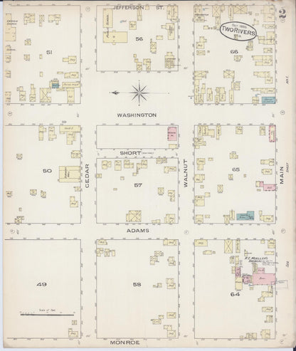 Sanborn Fire Insurance Map from Two Rivers, Manitowoc County, Wisconsin (1885), Sheet #0002 - Complete Map Set gallery image, historic Sanborn map, vintage wall art, Wisconsin Wisconsin