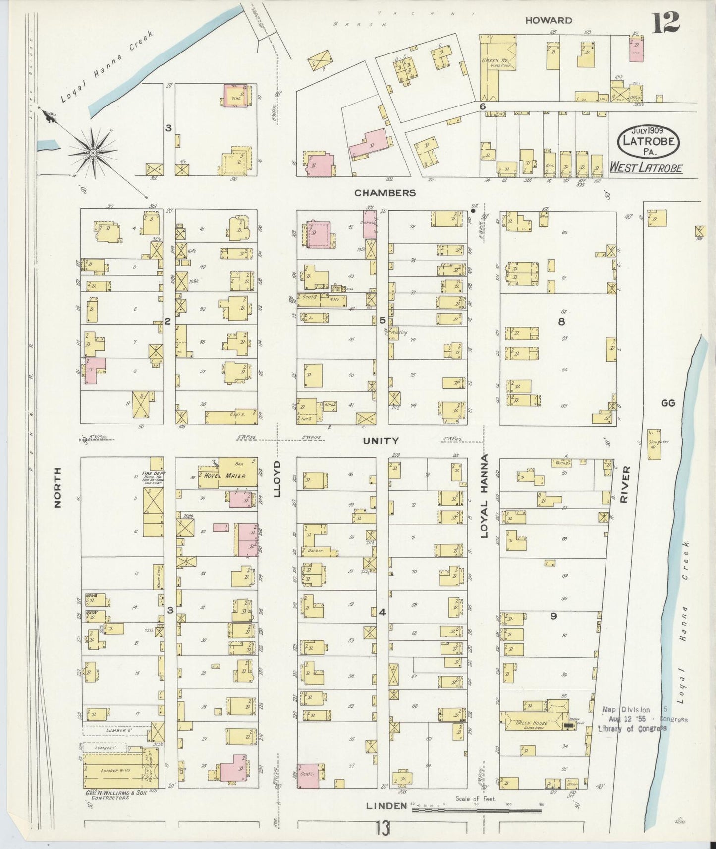 Sanborn Fire Insurance Map from Latrobe, Westmoreland County, Pennsylvania (1909), Sheet #0012 - Complete Map Set gallery image, historic Sanborn map, vintage wall art, Pennsylvania Pennsylvania