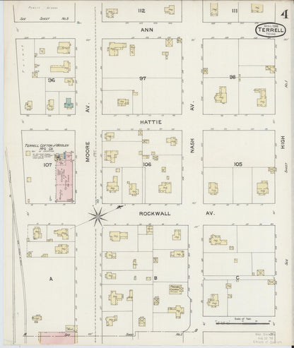 Sanborn Fire Insurance Map from Terrell, Kaufman County, Texas (1888), Sheet #0004 - Historic Sanborn Fire Insurance Map Print, vintage old map wall art, antique decor, genealogy gift, Texas Texas map
